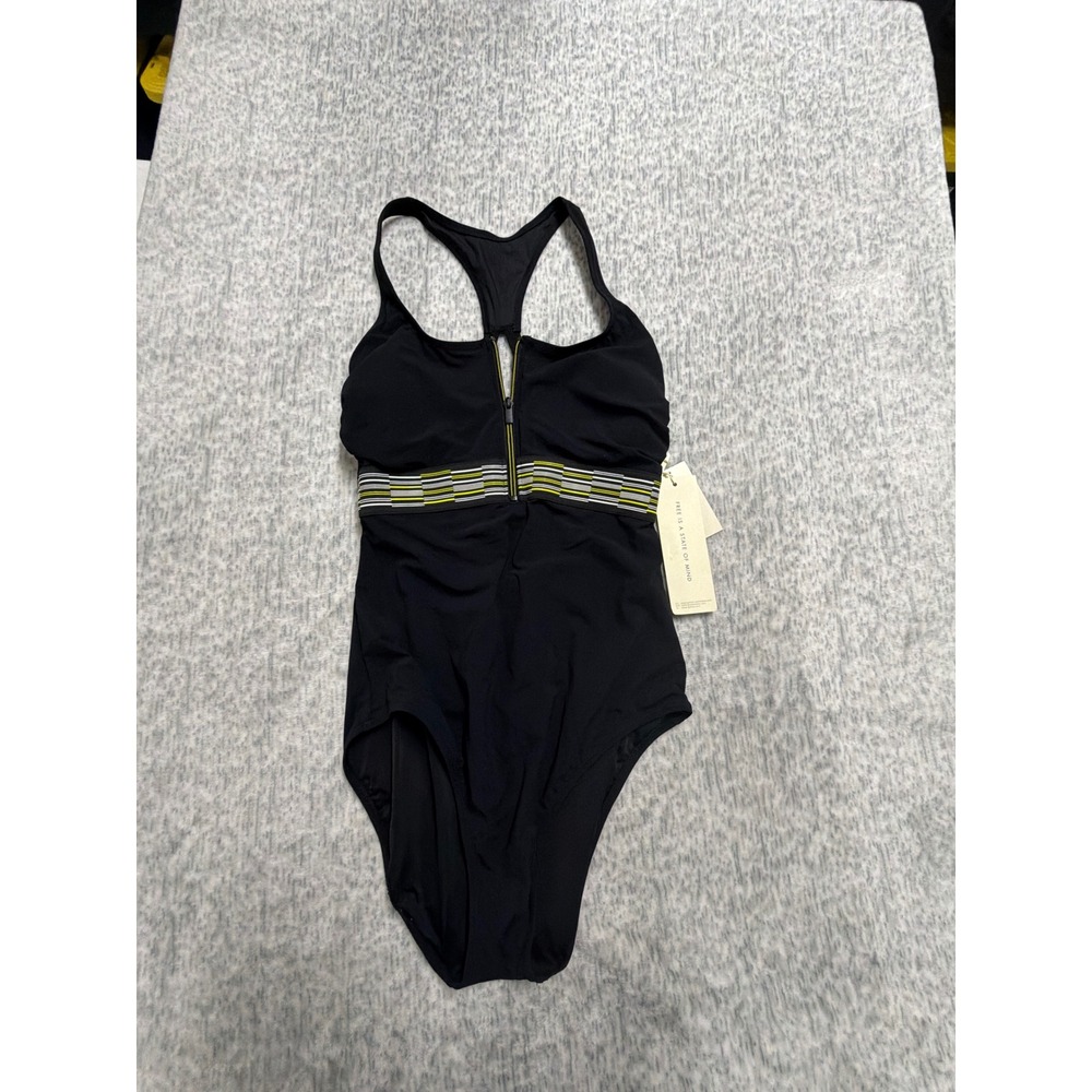 Gottex Free Sport Womens Black Zip Front Racerback One Piece Swimsuit 12 NWT